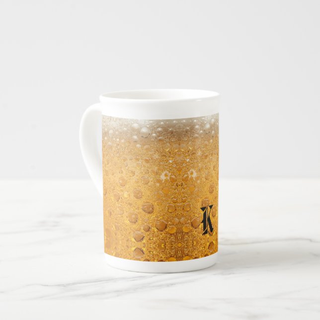Simple Gold Beer Monogram Christmas party Bone China Mug (Front Left)
