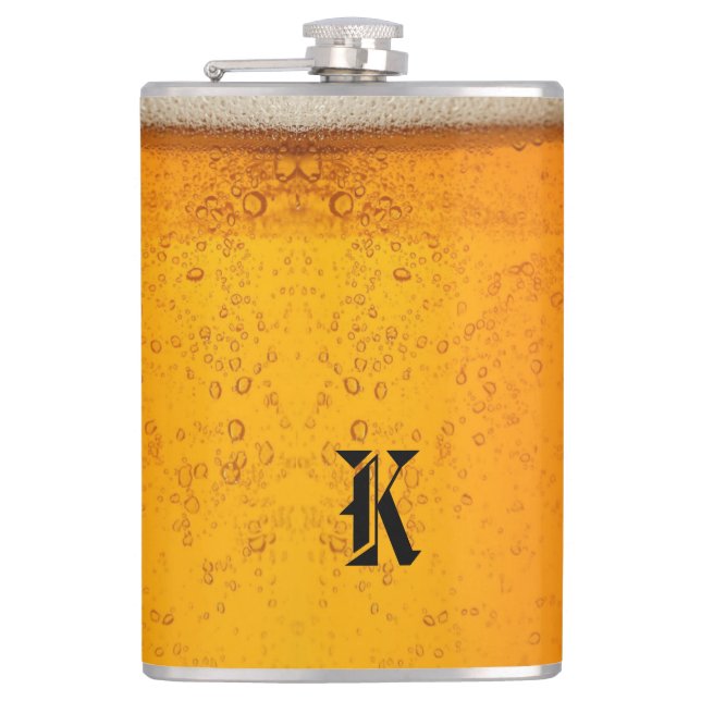 Simple Gold Beer Monogram Christmas party Flask (Front)