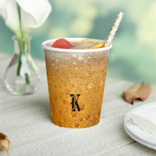 Simple Gold Beer Monogram Christmas party Paper Cups