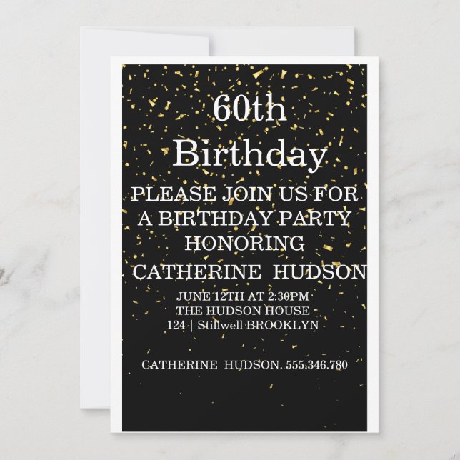 Simple gold Black 60th birthday invitation  (Front)