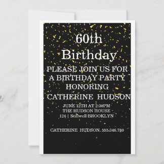 Simple gold Black 60th birthday invitation