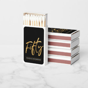 Simple Gold Black Fifty 50th Birthday Matchboxes