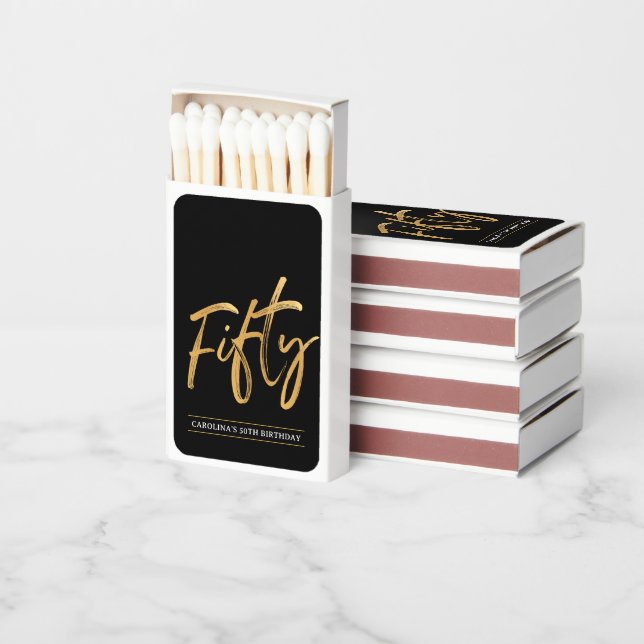 Simple Gold Black Fifty 50th Birthday Matchboxes (Stacked)