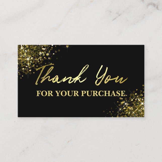 Simple Gold Black Glam Thank You For Your Purchase Business Card (Front)