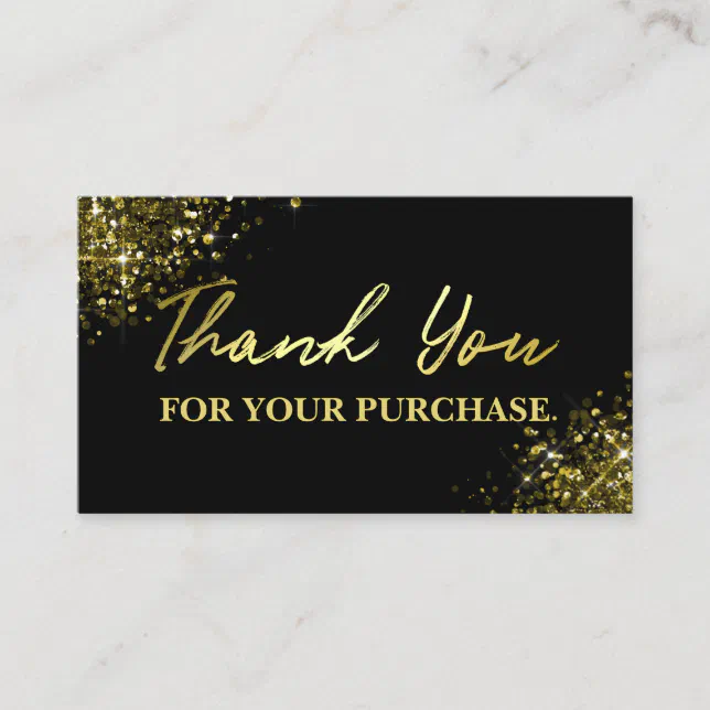 Simple Gold Black Glam Thank You For Your Purchase Business Card | Zazzle