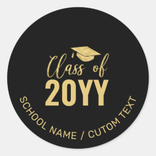 Simple Gold & Black Graduation Party Favor Classic Round Sticker