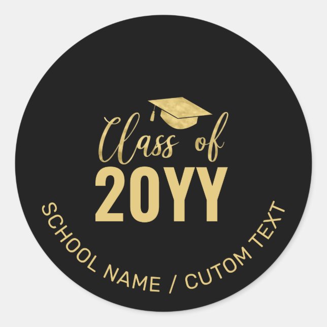 Simple Gold & Black Graduation Party Favor Classic Round Sticker (Front)