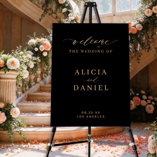 Simple gold black modern wedding welcome sign (Creator Uploaded)