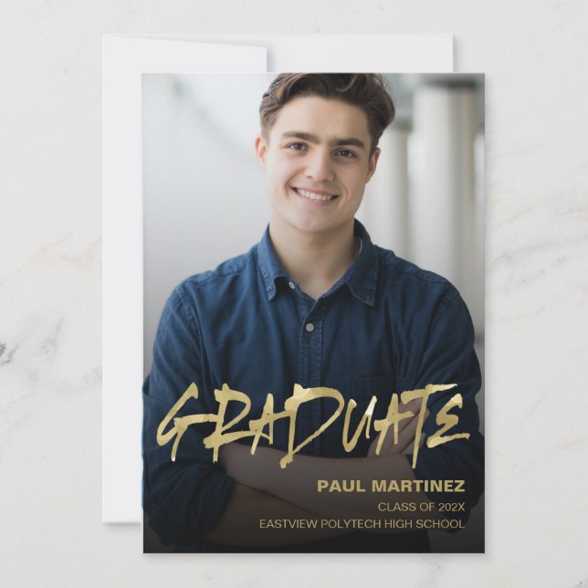Simple Gold Black Photo Graduation Party Invitatio Invitation (Front)