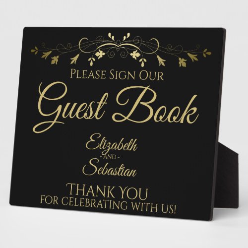 Simple Gold  Black Please Sign Guest Book Sign Plaque