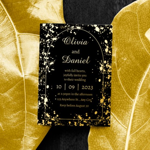 Simple Gold Black Starry Night  Wedding Foil Invitation