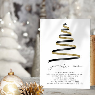Simple Gold Black Tree Christmas Party Invitation