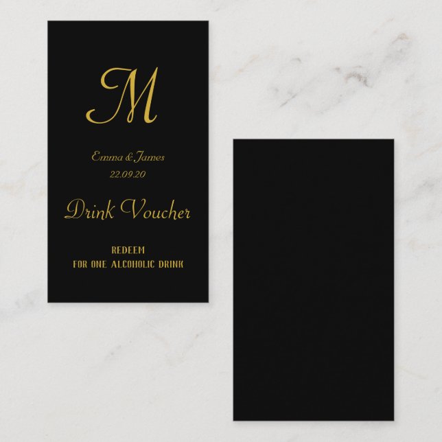 Simple Gold & Black Wedding Drink Ticket Cards (Front/Back)
