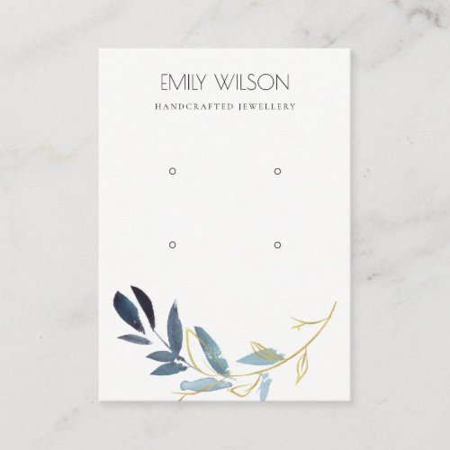 SIMPLE GOLD BLUE FOLIAGE TWO EARRING DISPLAY LOGO BUSINESS CARD