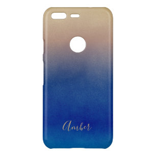 Simple Gold Blue Gradient Textured Personalized Uncommon Google Pixel Case