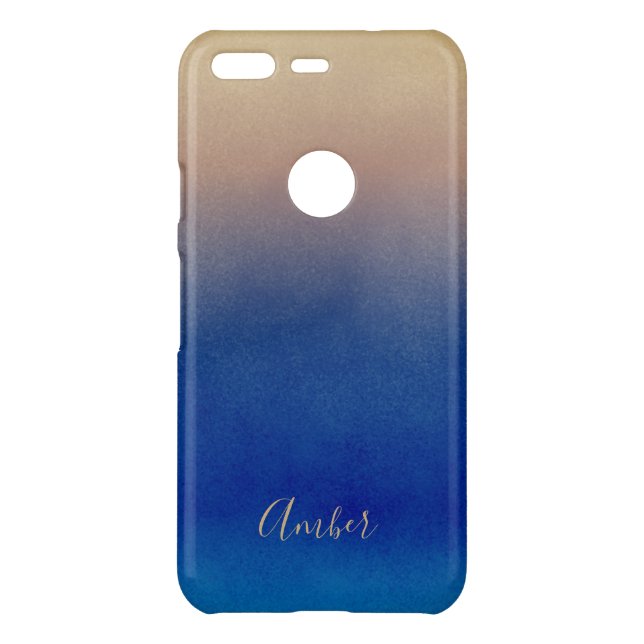 Simple Gold Blue Gradient Textured Personalized Uncommon Google Pixel Case (Back)