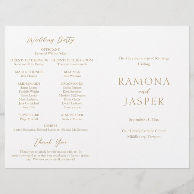Simple Gold Bold Modern Catholic Wedding Program Flyer (Front)