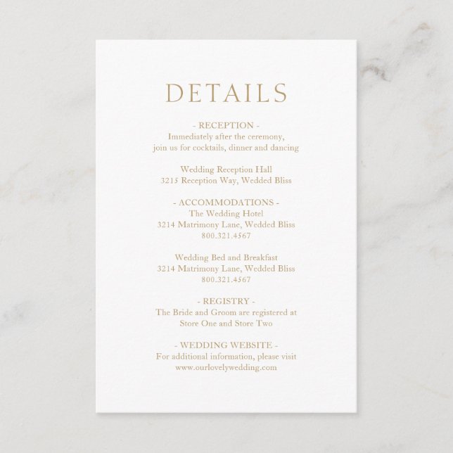 Simple Gold Bold Modern Wedding Enclosure Card (Front)