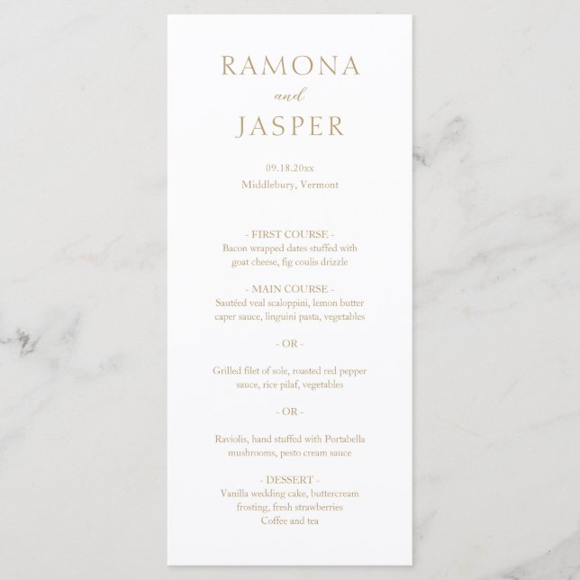 Simple Gold Bold Modern Wedding Menu (Front)