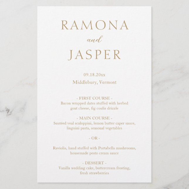 Simple Gold Bold Modern Wedding Menu Flyer (Front)