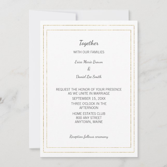 Simple Gold Border Wedding Invitation (Front)