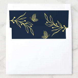 Simple gold botanical navy wedding envelope liner