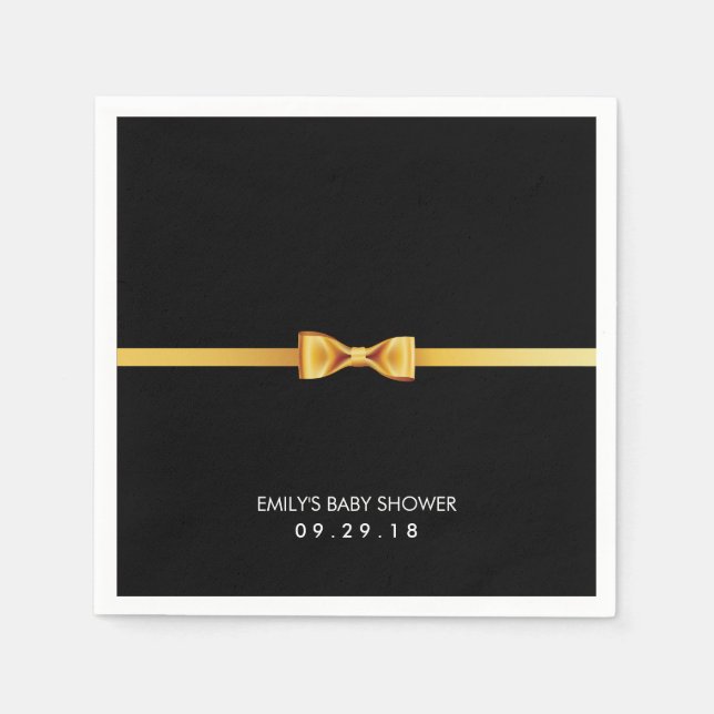 Simple Gold Bow Tie Baby Shower Napkins (Front)