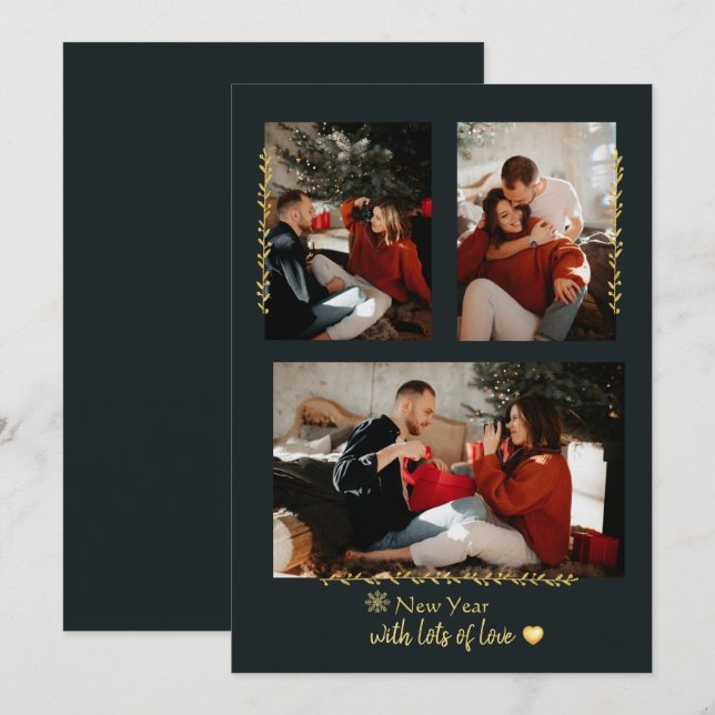 Simple Gold Branches Christmas Photo Holiday Card (Front/Back)