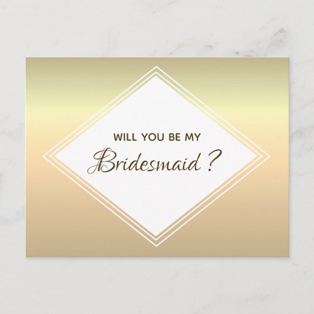 Simple Gold Bridesmaid Proposal Invitation Postcard (Front)