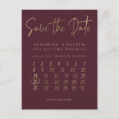 Simple gold burgundy calendar save the date announcement postcard (Front)