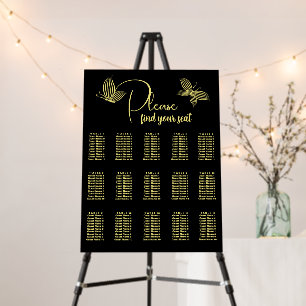 Simple gold butterflies black seating chart foam board