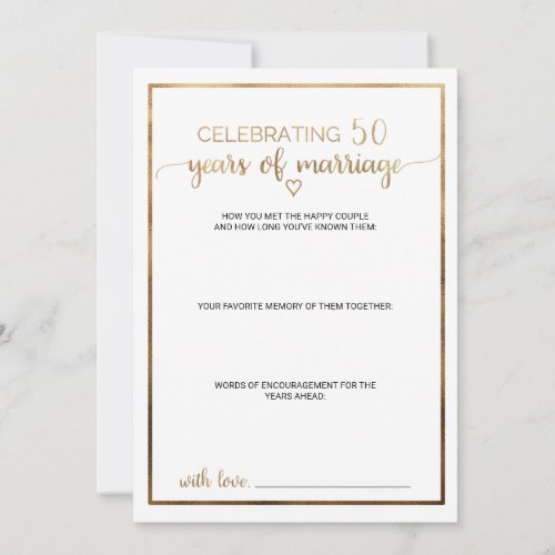 Simple Gold Calligraphy 50th Wedding Anniversary Advice Card