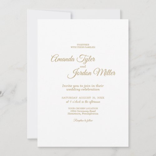 Simple Gold Calligraphy All In One Wedding Invitation
