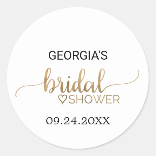 Simple Gold Calligraphy Bridal Shower Favor Classic Round Sticker