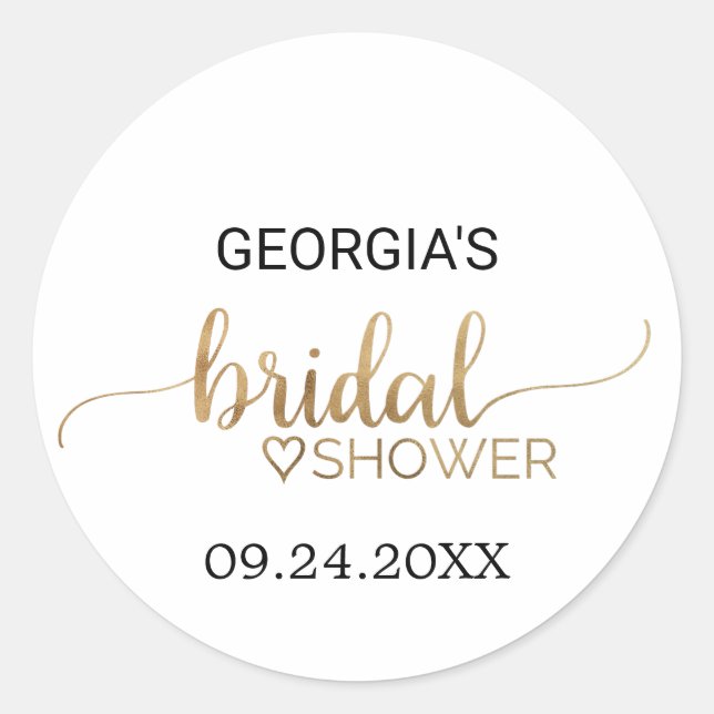 Simple Gold Calligraphy Bridal Shower Favor Classic Round Sticker (Front)