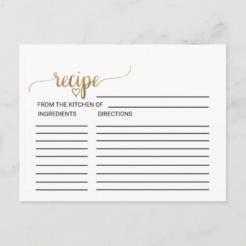 Simple Gold Calligraphy Bridal Shower Recipe Cards
