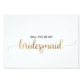 Simple Gold Calligraphy Bridesmaid Proposal Card