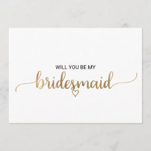 Simple Gold Calligraphy Bridesmaid Proposal Invitation
