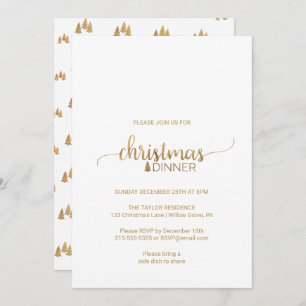 Simple Gold Calligraphy Christmas Dinner Invitation
