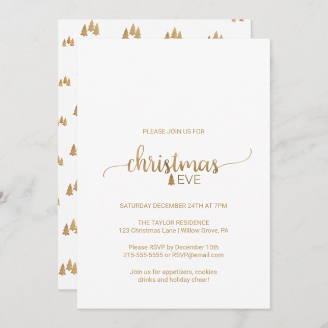 Simple Gold Calligraphy Christmas Eve Invitation (Front/Back)