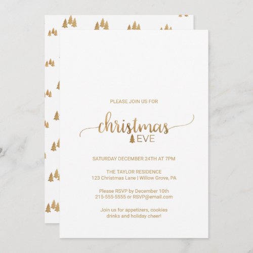 Simple Gold Calligraphy Christmas Eve Invitation