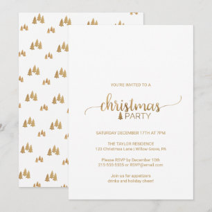 Simple Gold Calligraphy Christmas Party Invitation