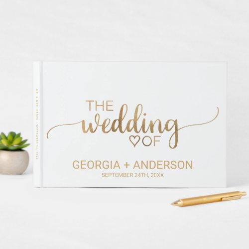 Simple Gold Calligraphy Custom Spine Wedding Guest Book