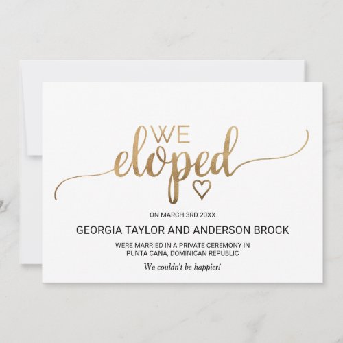 Simple Gold Calligraphy Elopement Announcement