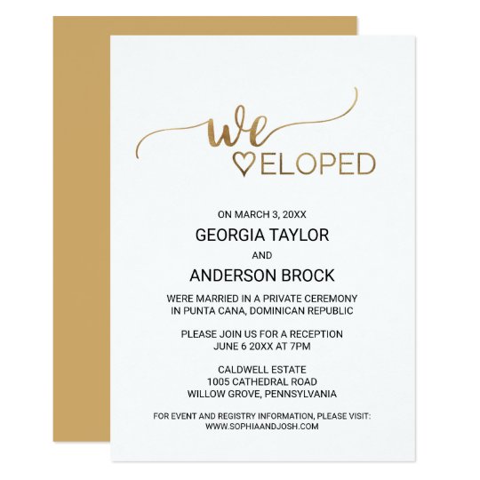 Simple Gold Calligraphy Elopement Invitation Zazzle Com