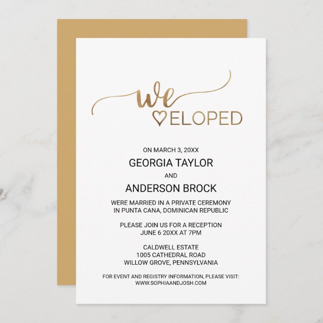 Simple Gold Calligraphy Elopement Invitation (Front/Back)