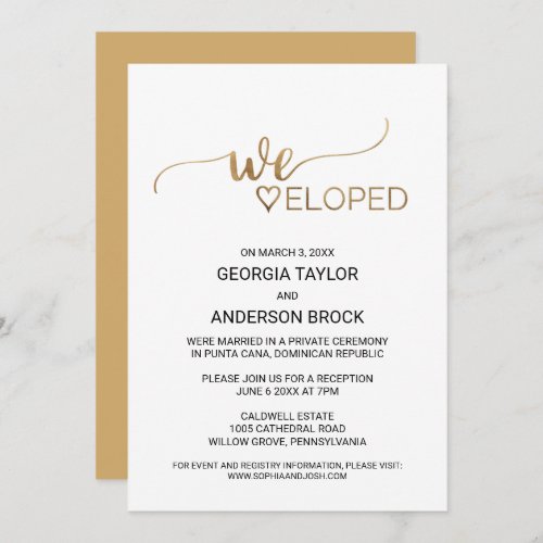 Simple Gold Calligraphy Elopement Invitation