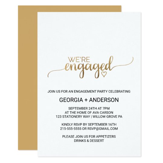 Simple Gold Calligraphy Engagement Party Invitation | Zazzle.com