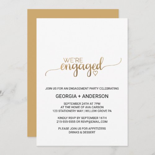 Simple Gold Calligraphy Engagement Party Invitation