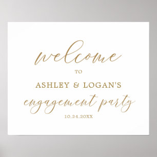 Simple Gold Calligraphy Engagement Party Poster